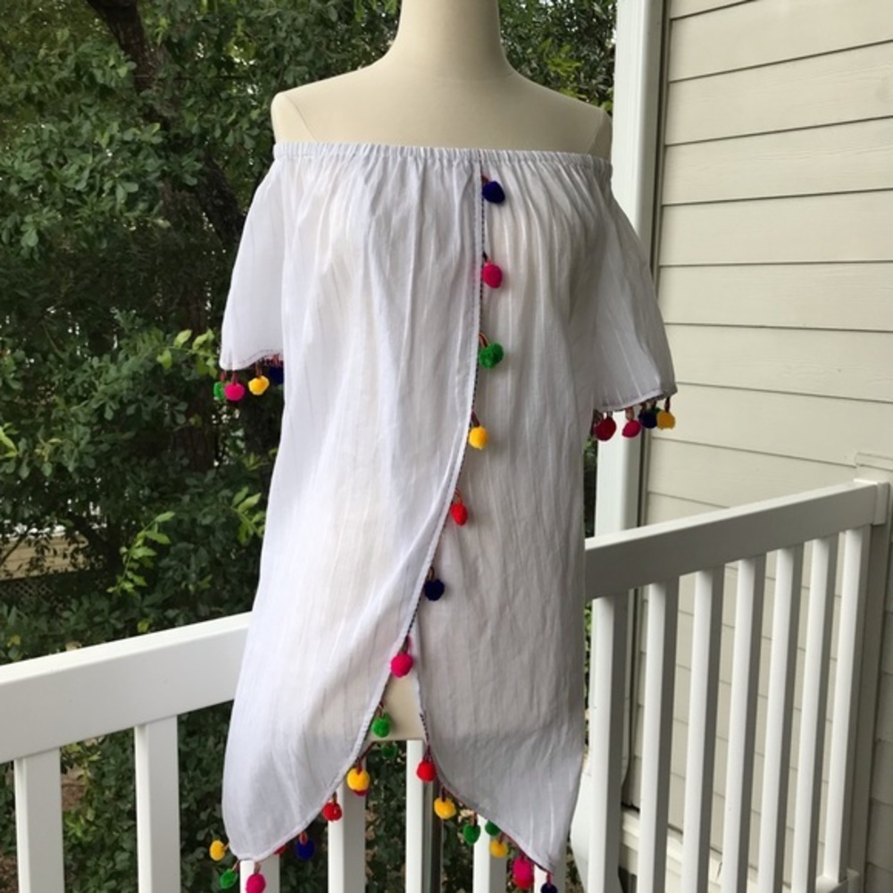 White Pom Pom Swim Beach Coverup Dress | Small